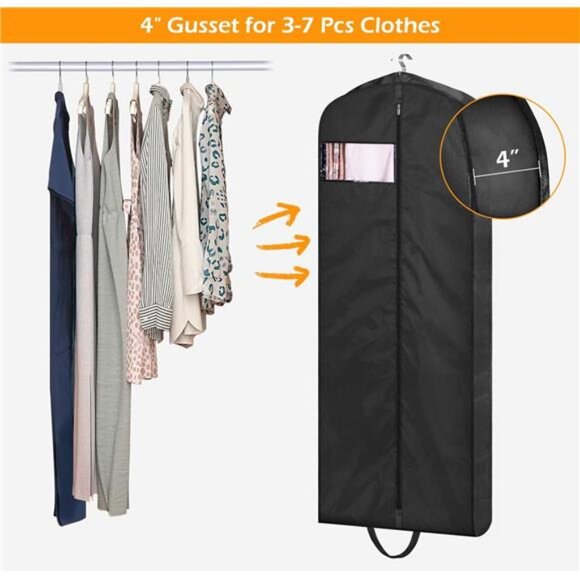 65 Inch Garment Bags 2 Pack Long Travel Dress Wedding Coat Suit Black Waterproof - Picture 5 of 7